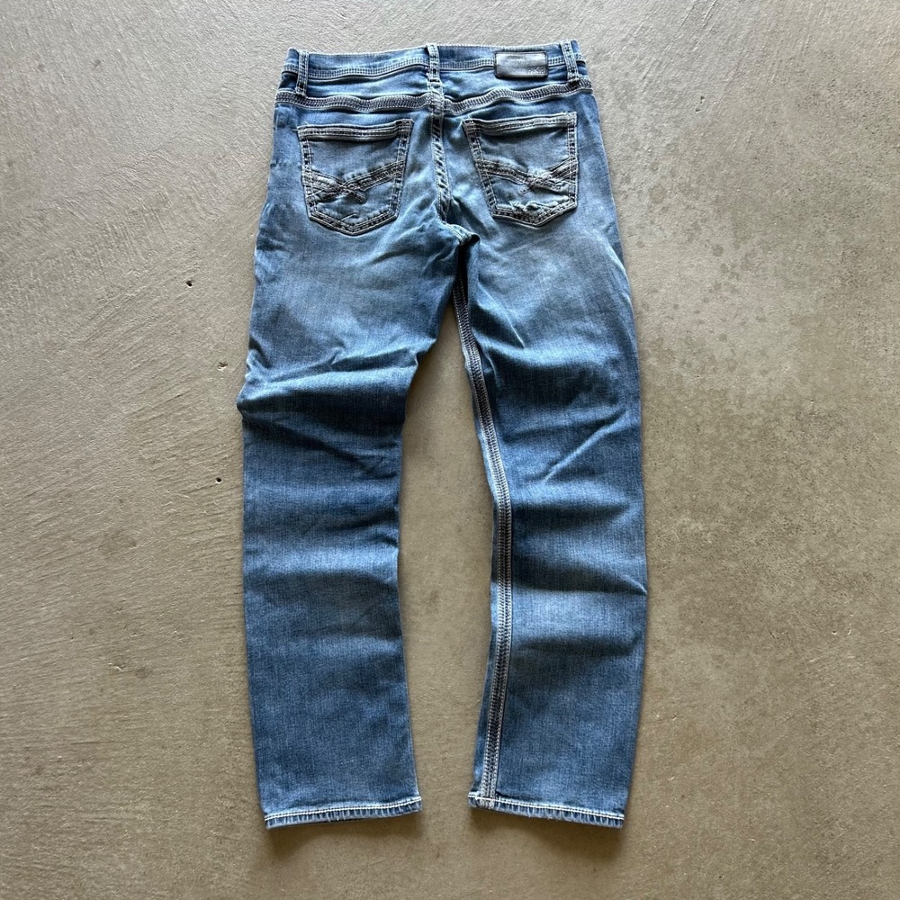 BKE Jake Straight Jeans Men 32x32 Blue Medium Wash Denim Stretch Contrast Stitch - Picture 3 of 10